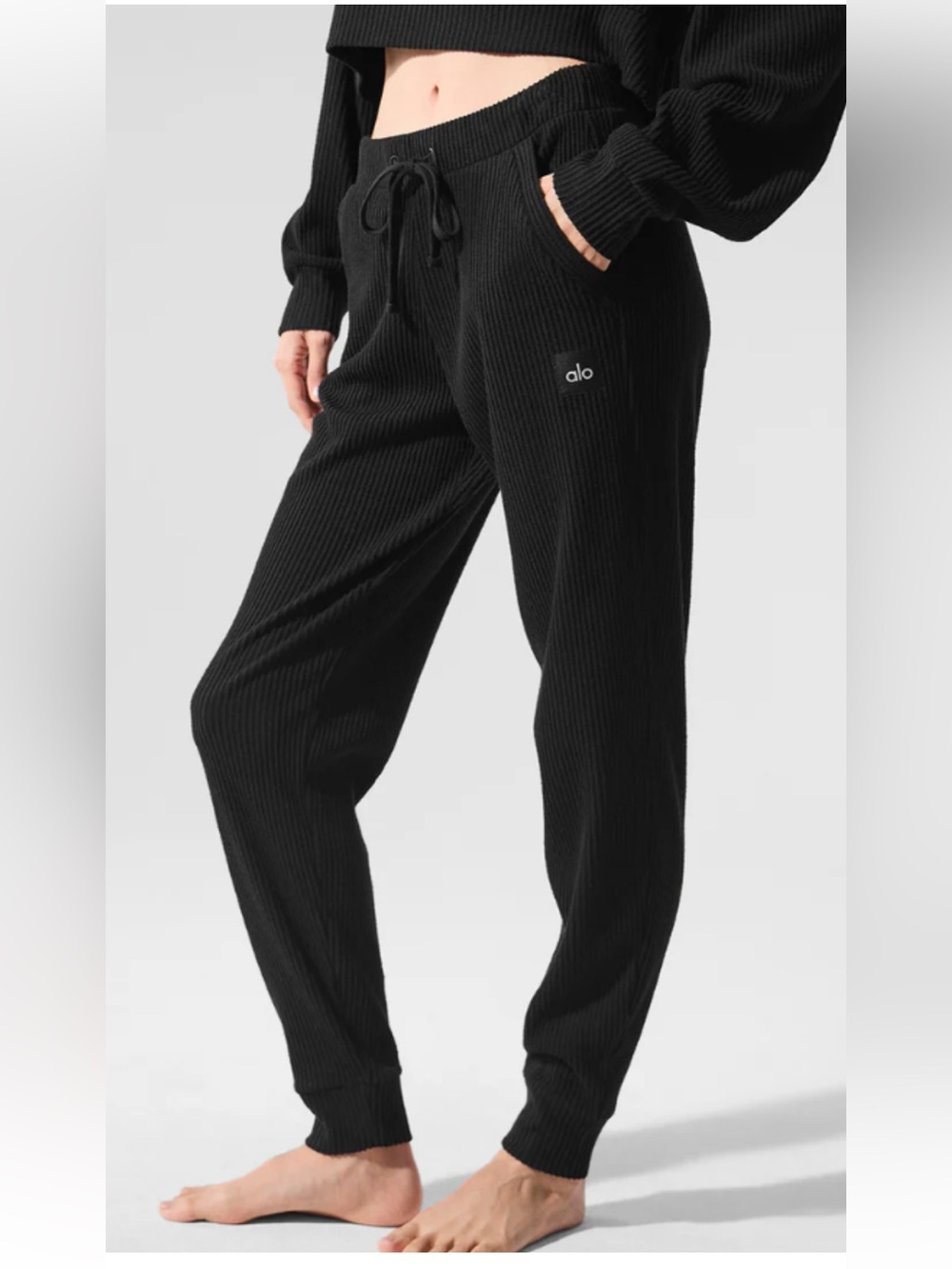ALO Yoga Black Ribbed Track Joggers
